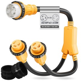 MECMO 50 Amp 125/250V to x (2) 30 Amp 125V Shore Power Adapter, NEMA SS2-50P to 2X L5-30R Marine Boat Y Splitter Cord, 50A Male to Two 30A Female w/Locking Rings and Waterproof Seals, STW 10 AWG, 3FT
