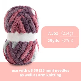 HOMBYS 8 Pack Giant Chunky Yarn for Crocheting,Super Bulky Large Soft Fluffy Yarn,Tie Dye Plush Fuzzy Yarn,Mixed Color Thick Chenille Yarn for Hand Knitting/Arm Knitting (Red,Purple)