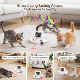 Laser Cat Toys for Indoor, 5 Adjustable Red Lazer Light Patterns, 3in1 Interactive Automatic Cat Laser Toy, USB Rechargeable Auto Sensor Cat Feather Wand Toy, Keep Busy for Pet Kitten Dog Chase Play