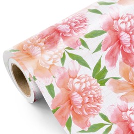 WRAPAHOLIC Floral Wrapping Paper Roll - Mini Roll - 17 Inch x 9.8 Feet - Peach Flower Wrapping Paper, Perfect for Girls Women Birthday, Wedding, Bridal Shower