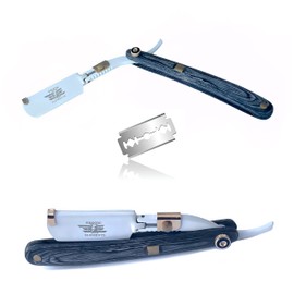 Cool Design Full Blade Holder All Purpose Barber Straight Edge Shaving Razor for Shape-up / Grooming for Beard Mustache Eyebrows and more. White and Black Steel Durable Shaver