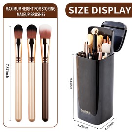 STORICANS Makeup Brush Holder with Lid,4 Slots Automatic Lifting Dustproof Make up Brush Organiser Makeup Brushes Case Make up Cosmetics Organizer Storage for Dressing Table,Vanity,Gold-Black