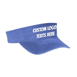 INK STITCH Unisex C944 Custom Stitching Embroidery Beach Washed Visor Summer Caps (Blue Moon)