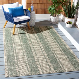 SAFAVIEH Courtyard Collection 6'7" x 9'6" Beige/Dark Green CY6736 Indoor/-Outdoor Waterproof Easy-Cleaning Patio Backyard Mudroom Area-Rug