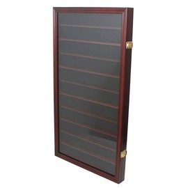 DisplayGifts Military Challenge Coin Display Case Poker Chips Holder Wall Cabinet Showcase Rack Stand Mahogany Finish