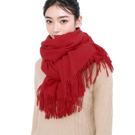 RIIQIICHY Scarf, Women's Cashmere Touch Scarf, Large Scarf, Wedding, Solid, Thick, Warm, Birthday Gift, Christmas Gift, red
