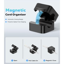 MoKo 8 Pack Magnetic Cable Clips, Desk Cord Organizer, Adhesive Cord Holder, Cable Management Wire Holder Keeper for Nightstand Desk Kitchen Office Car Wall Glass, Black