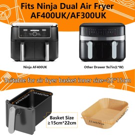 130 Pcs Air Fryer Liners,Rectangle Air Fryer Disposable Paper Liners with Oil Brush, Air Fryer Accessories for Ninja Dual AF400UK/AF300UK-8.7x5.5"