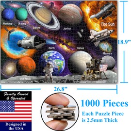 Think2Master Solar System & Space Exploration 1000 Pieces Jigsaw Puzzle for 13+, Seniors, Adults & Families. Great Gift for stimulating Learning About Astronomy. Size: 19” X 27”