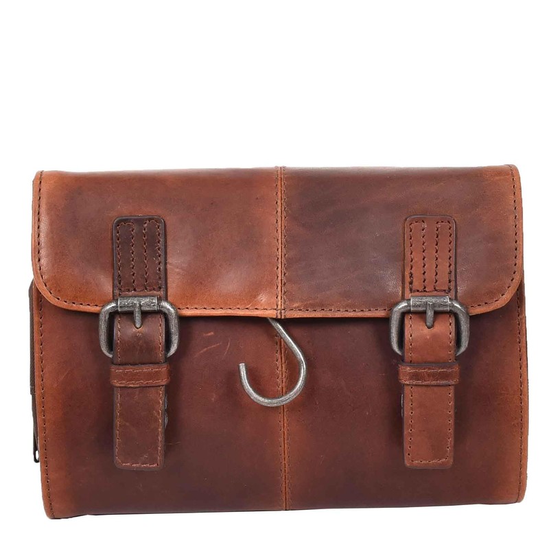 Mens Leather Toiletry Bag Hanging Cosmetic Shaving Kit Travel Bag,