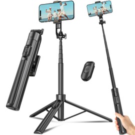 Selfie Stick Travel Tripod for Cell Phone with Remote Control and Phone Holder, Extendable Selfie Stick for iPhone, iPhone Tripod for Video Recording, 63 Inch, Black