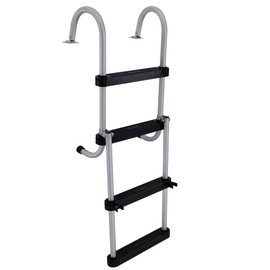 RecPro Marine Pontoon Boat 4 Step Folding Boarding Ladder AL-B4 Anodized