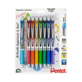 Pentel EnerGel RTX Retractable Liquid Gel Pen, Happiness Expressions Pack, 0.7mm, Metal Tip, Medium Line, Assorted Ink, Pack of 8 Pens (BL77XHAPBP8M)