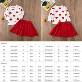 LXXIASHI 2PCS Baby Girl Valentine's Day Outfits Set Long Sleeve Heart Shape Sweatshirt + A-Line Skirt (White Red, 5-6Y)