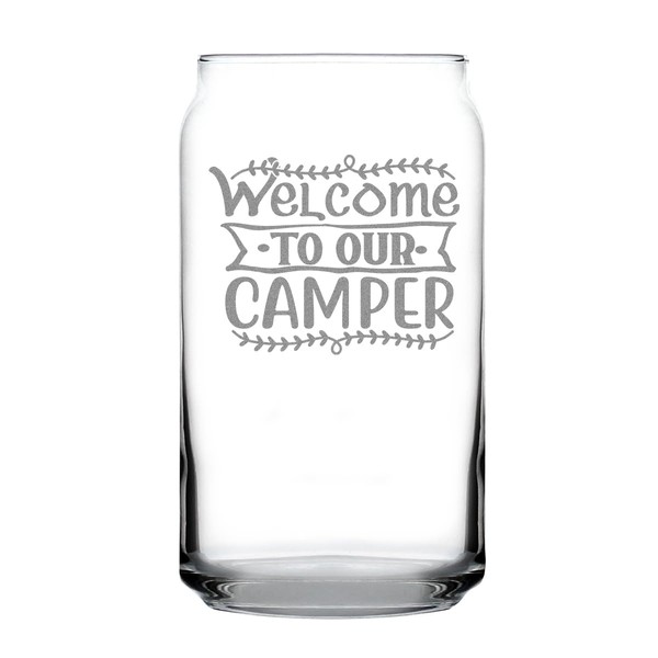 Welcome to Our Camper Can Glass, Hand Engraved 16oz Pint