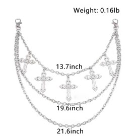 INENIMARTJ Gothic Layered Pants Chain for Men Women Goth Punk Cross Tassel Wallet Chains Hip Hop Pocket Chain Gothic Emo Grunge Pants Chains Goth Jewelry Key Chains Wallet for Men (silver cross)