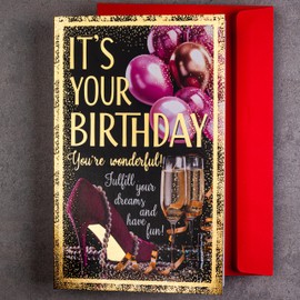 art nuvo Birthday Card - Happy Birthday Card with Envelope Full of Shine and Shimmering Light Reflected in the Glittering Number and Colourful Prints