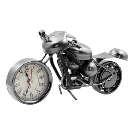 Winterworm Handsome Motorcycle Model with Clock Iron Art Metal Ornament,Retro Black Motorbike Motorcycle Figurine for Woman Man Birthday Christmas Dad Man Gift Office Home Desk Decor