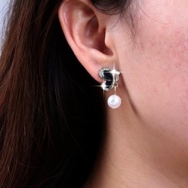 TseenYi Crystal Butterfly Pearl Drop Earrings Vintage Pearl Earrings Black Enamel Butterfly Earrings Small Butterfly Stud Earrings Pearl Bridal Earrings Jewellery for Women and Girls, Crystal