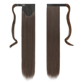 FESHFEN Women's 60 cm Long Wrap Around Ponytail Extension, Straight Synthetic Hair Extension, Hairpiece, 125 g