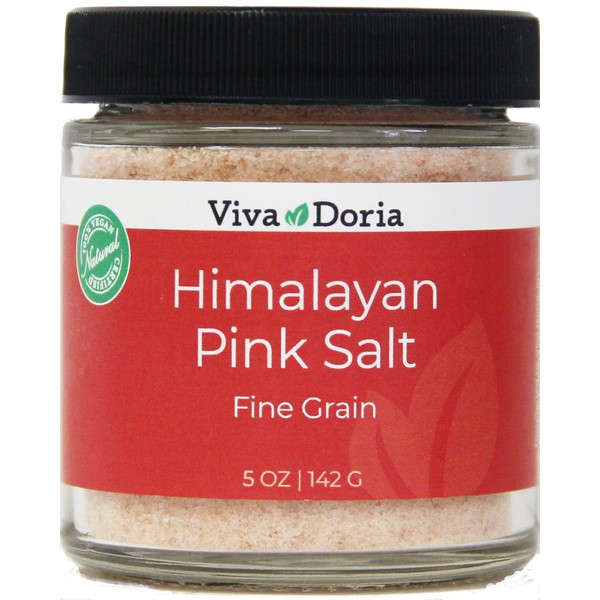 Viva Doria Himalayan Pink Salt, 5 Oz, Fine Grain Mineral Salt, 142g glass Jar, Authentic Himalayan Pink Salt