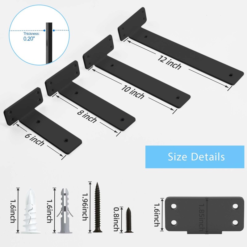 Shelf Brackets Floating Shlef Brackets 12-Inch 6-Packs, 1/5-Inch Thick Heavy