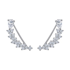 EVER FAITH® 925 Sterling Silver Gift CZ Sweep Ear Vine Cuff Wrap Hook Earrings 1 Pair - Clear N07048-1