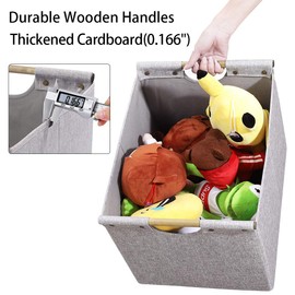 HOONEX Large Foldable Storage Bins, Linen Fabric, 2 Pack, with Wooden Carry Handles and Sturdy Heavy Cardboard, for Home, Office, Car, Nursery, Light Grey