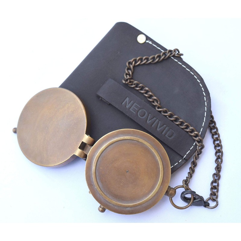 NEOVIVID Engraved Compass, Pocket Compass, Brass Compass with Leather Carry