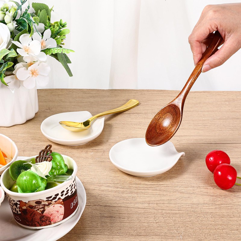 8 Pcs Ceramic Spoon Rest, White, 3.8 x 3.4 x