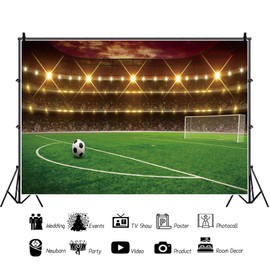 Dorcev Football Stadium Photography Backdrop - Sports Game Party Background - Green Glass Football Field Spotlight Lights - Children & Adult Sports Club Photo Studio Props