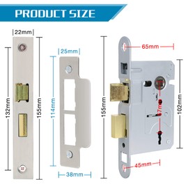 DIDA® 3 Lever Mortice Sashlock Polished Chrome Mortice Locks Sashlocks 65mm, Door Lock with Key Suitable for Internal or External Doors, Door Latch Hardware and Key Locking Door Security