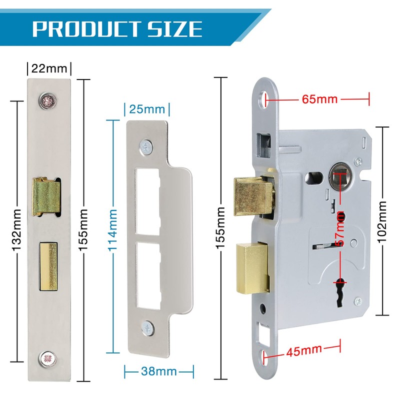 DIDA® 3 Lever Mortice Sashlock Polished Chrome Mortice Locks Sashlocks