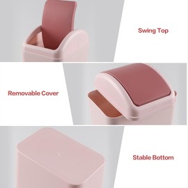 Easymanie 14 Liter Swing Lid Garbage Bin, Pink Plastic Trash Can for Home/Office/Dorm, 1 Pack