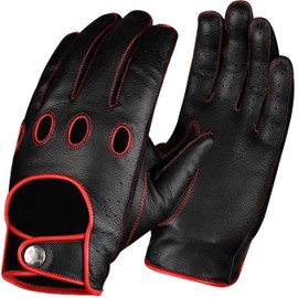 J.A.G. JAG Leather Full Finger Driving Gloves - Cowhide Driving Motorcycle Gloves for Men and Women (Medium, Red)