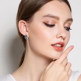 KZX Black Double Heart/Flower Hoop Earrings 925 Sterling Silver Cartilage Leverback Earrings Hoop Jewelry For Woman Wife Lover Christmas Valentine's Day Gifts, normal, Sterling Silver, No Gemstone