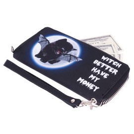 Ferocity Fashionable Long Wallet for Woman Cash Holder Zippered Card Purse Witch Kitty [050]