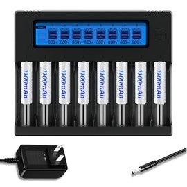 18650 Battery Charger, 8-Bay Universal Charger for Flashlight Headlamp Battery Fast Charge Rechargeable Li-ion LiFePO4 Ni-MH Ni-Cd AA AAA C 21700 26650 13650 16340 18350 18700 RCR123