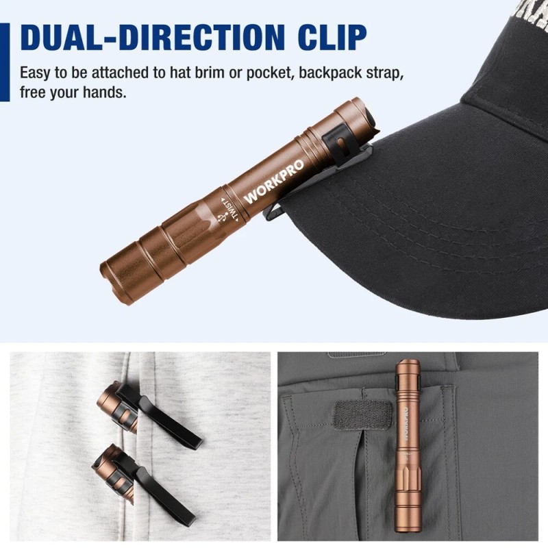 WORKPRO 2PCS Rechargeable LED Pen Light Ultra-Compact Flashlight Mini Flashlight