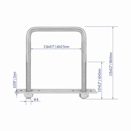 FOCMKEAS 304 Stainless Steel Square U-Bolts 2-3/8"(60mm) Inner Width, 3.15"(80mm) Length Stainless M8 with Nuts, Frame Plate, Accessories for Automobiles Trailer, Boat Trailer Industrial Parts