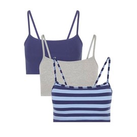 Fruit of the Loom Women's Spaghetti Strap Cotton Sports Bra-All-Day Comfort, Rugby Stripe/Skipper Blue/Heather Grey, 36