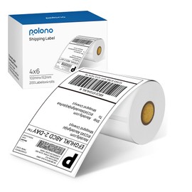 POLONO Genuine 4"x6" Direct Thermal Shipping Labels, Perforated Postage Shipping Labels Compatible with POLONO PL80E, PL70E and PL60 Label Printer, Permanent Adhesive, Commercial Grade, 200 Pack/Roll