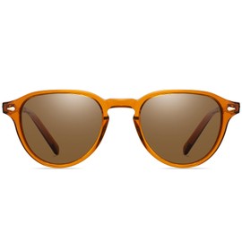 DUCO Round Classic Polarized Sunglasses for Men Women Vintage Eyewear Acetate Frame UV400 Lens DC2352 (Transparent Brown Frame Brown Lens)