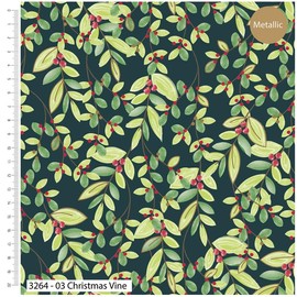 Traditional Poinsettia – Christmas Vine Cotton Printed Fabric 44’ Wide Approx. 100% Cotton. Ideal for Crafts, Patchwork, and Dressmaking