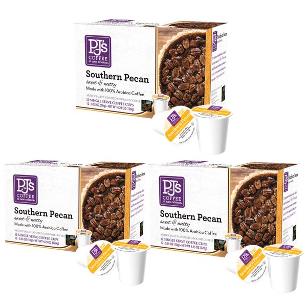 PJ's Coffee Southern Pecan Single Serve Cups - 3 Pack, 12 Count - Bold Nutty Flavor