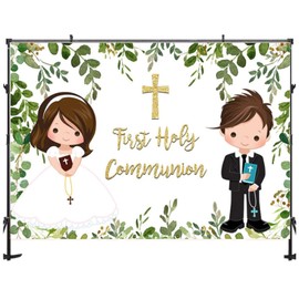 First Holy Communion Backdrop for Photography Girl and Boy Baby Shower Backdrop Newborn Kids Portrait Baptism Photo Backgroudn Vinyl (5ft×3ft)