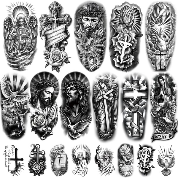 77 Sheets Christian Temporary Tattoo for Women Men, 17 Sheets