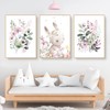 Children's Room Pictures, Set of 3, Rabbit and Leaf Flower