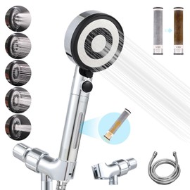 Carbon Filters High Pressure Shower Head Handheld, Remove Chlorine, Chloramine, Fluoride,Heavy Metals, Toxic Chemicals Reduces Dry Itchy Skin.5 Spray Mode for Hard Water with Hose Bracket(PT-818)