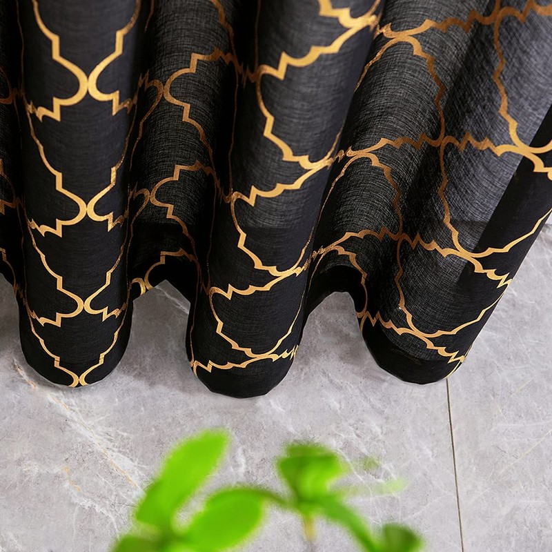 YJ YANJUN Black and Gold Curtains for Bedroom- Metallic Moroccan